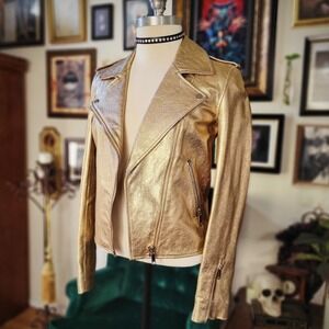 LTH JKT Moto Jacket Gold Leather Metallic Biker Coat Venice California Small S